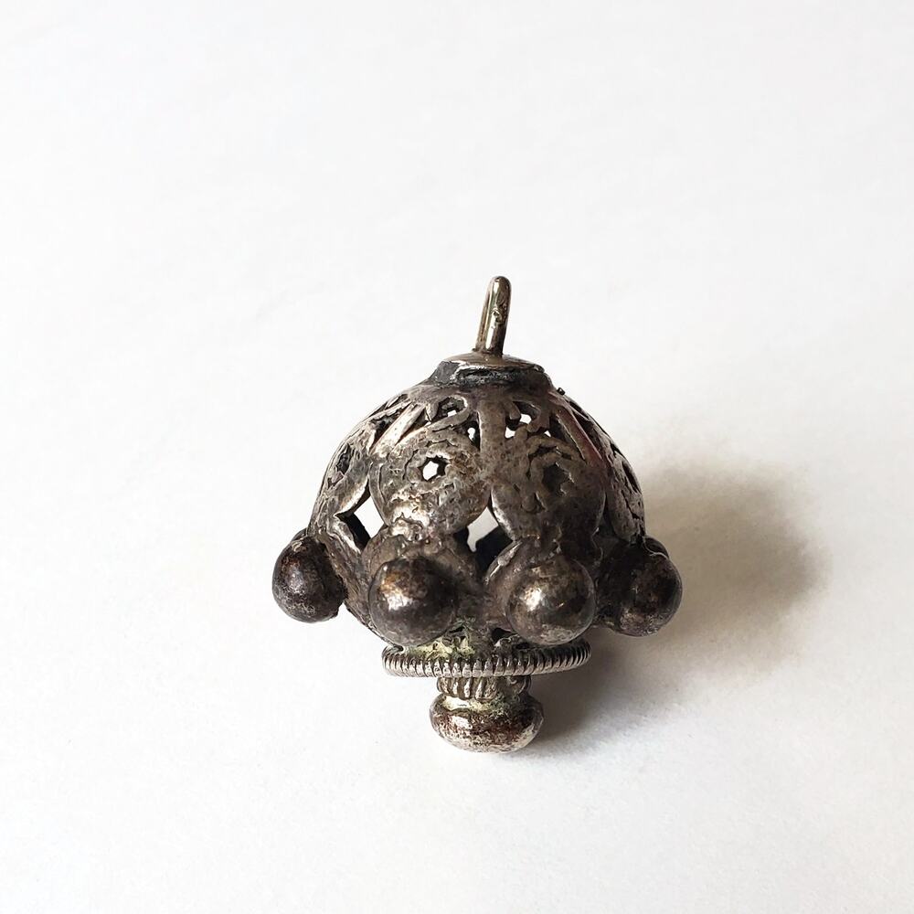 Vintage African Silver Alloy Pierced Pendant Focal Bead Signed J